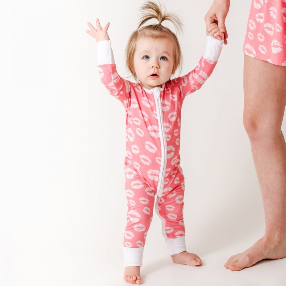 RETIRED Little Sleepies Pink Kisses / Lips zippy size 6-12 months